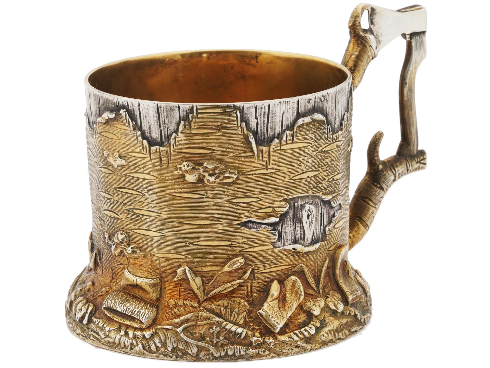 RUSSIAN GILT SILVER TREE STUMP TEA GLASS HOLDER PIC-0